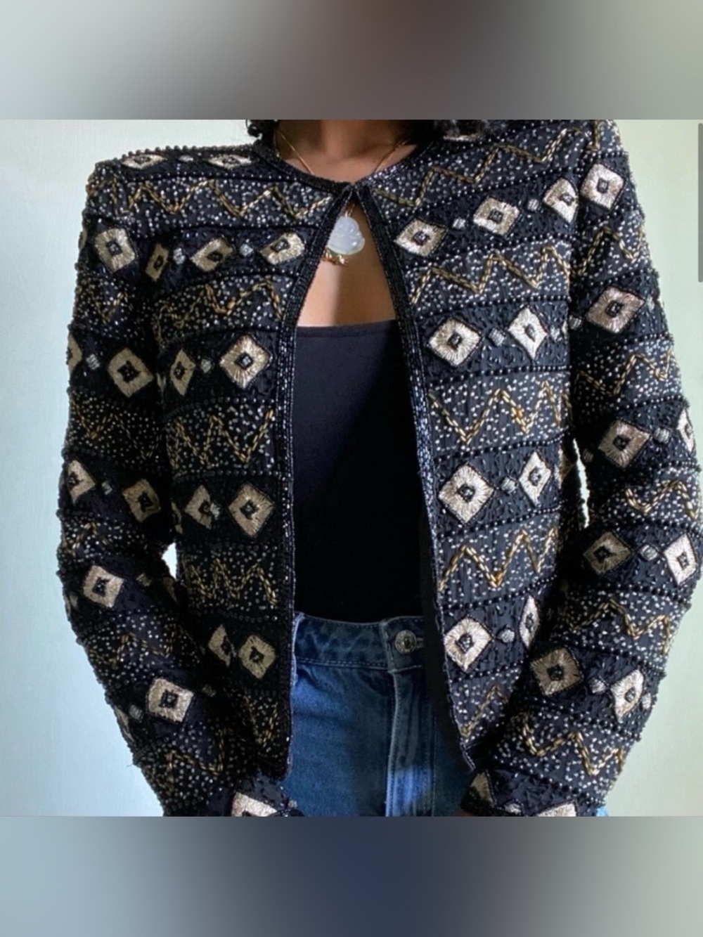 Vintage Adrianna Papell Geometric Beaded Silk Jacket
